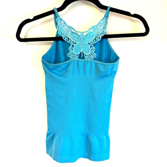 bebe Tops - Y2K Bebe Lace Butterfly Blue Ribbed Racerback Cami Tank Top Size XS Extra Small